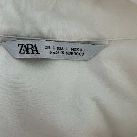 Zara Long Sleeve Lace Trim Button-Up Hi-Low Tunic Shirt Women's Size L White - Picture 6 of 8